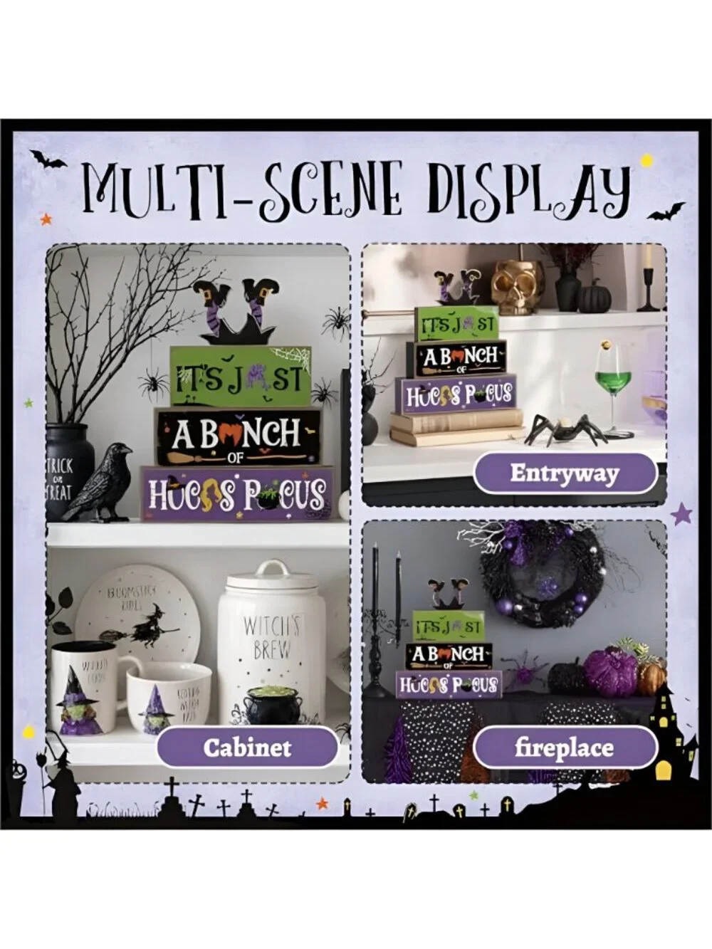 Hocus Pocus Decor, Vintage Halloween Decorations Indoor Table Sign for Home